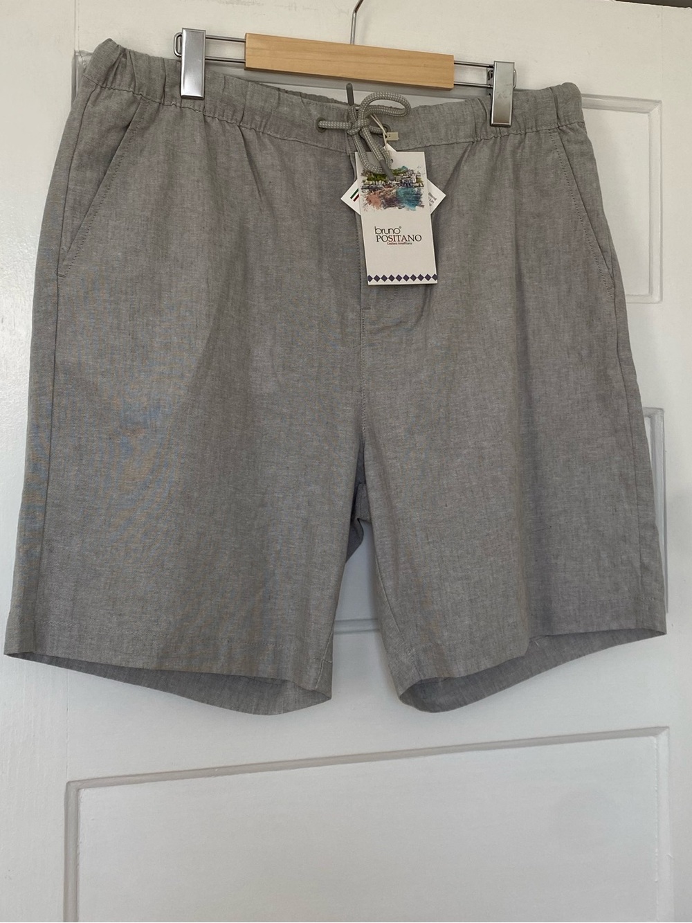Linen and cotton blend Italian men’s grey shorts